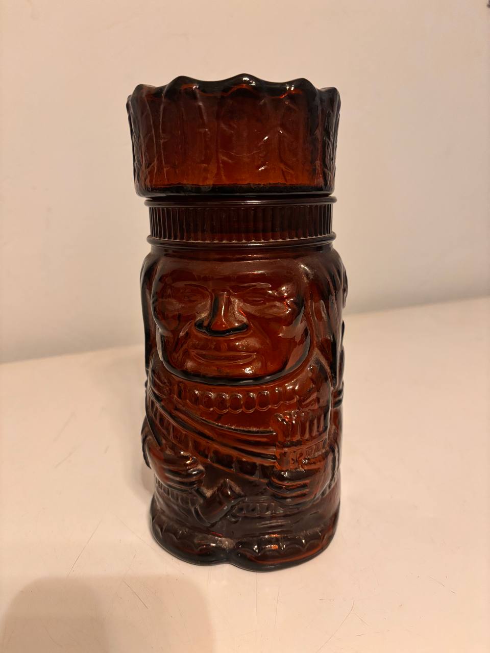 Lot 003: Vintage Amber Glass Figural Jar with Lid