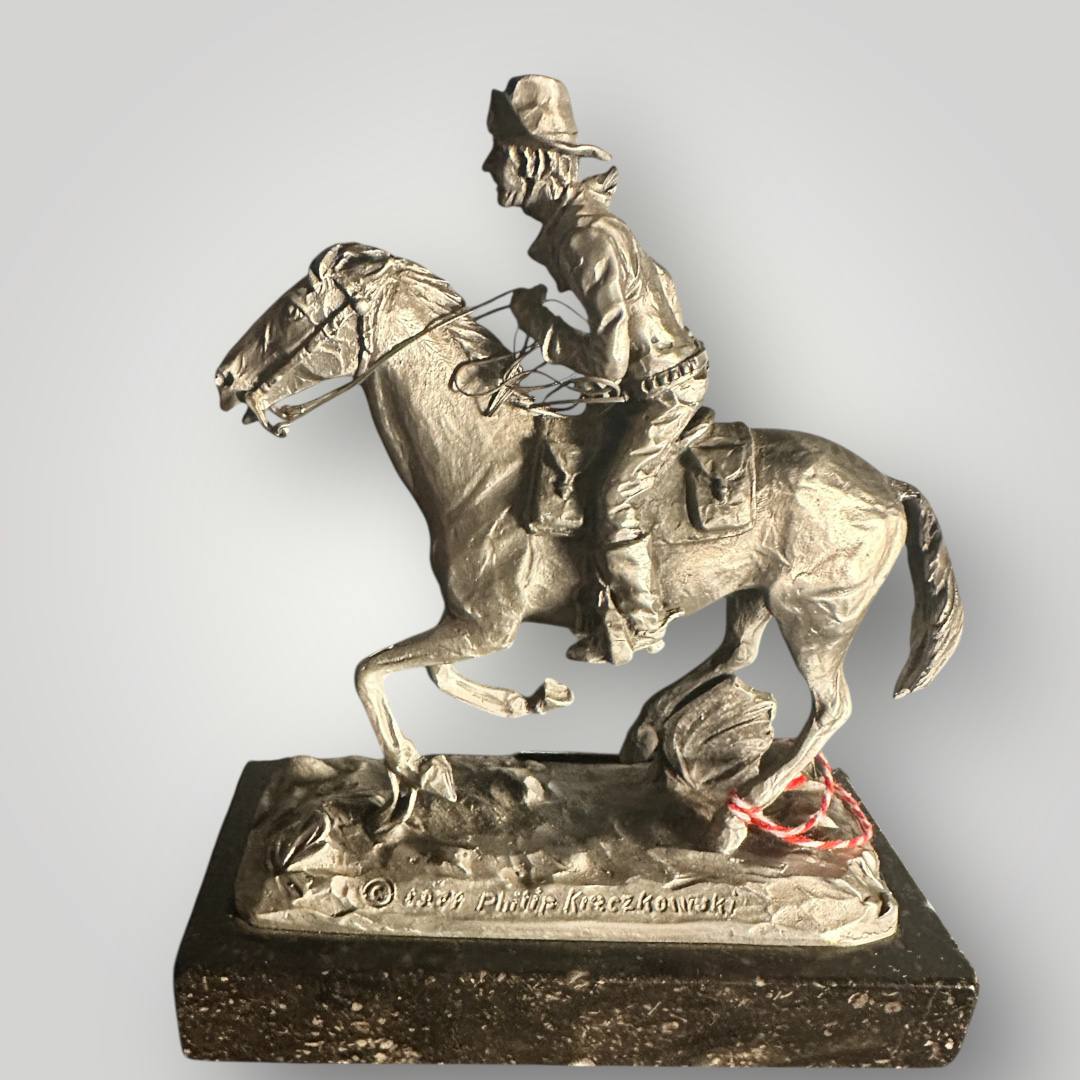 Pony Express Pewter Sculpture by Artist Philip Kraczkowski