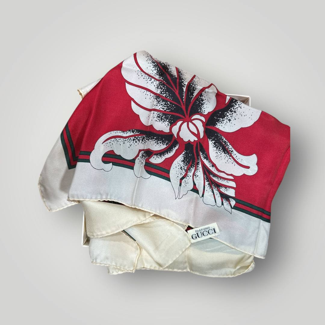 Vintage Gucci Silk Scarf 90s Floral Gucci Parfum